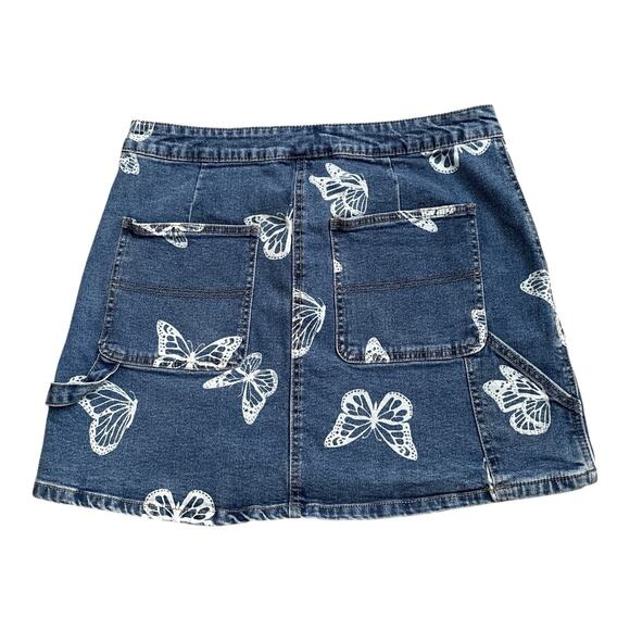 NO BOUNDARIES Womens Size 15 Blue White Butterfly Print Denim Jean Mini Skirt - Picture 2 of 7